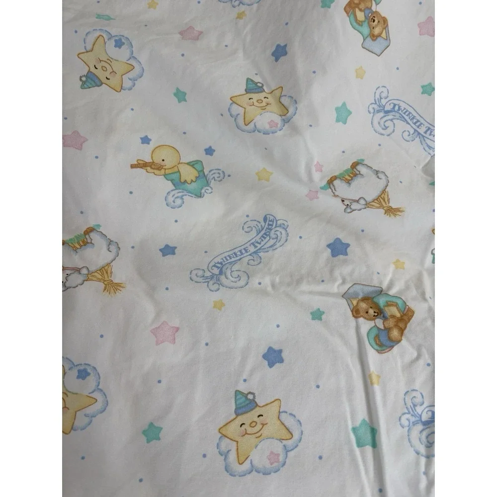 Twinkle Twinkle Rub A Dub Teddy Bear Stars Sheep Vintage Crib Sheet Light‎ Blue